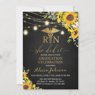 Invitation Black Gold Sunflower RN École de soins infirmiers