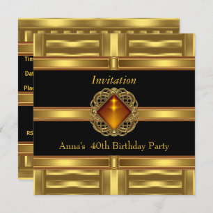Invitation Black Gold sur Gold 40th Birthday Party