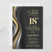 Invitation Black Gold Surprise 18th Birthday Party (Devant)