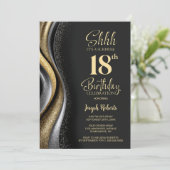 Invitation Black Gold Surprise 18th Birthday Party (Debout devant)