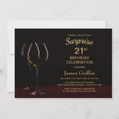 Invitation Black Gold Surprise 21e Anniversaire Wine Glass Pa (Devant)