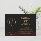 Invitation Black Gold Surprise 21e Anniversaire Wine Glass Pa (Debout devant)