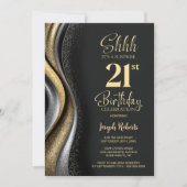 Invitation Black Gold Surprise 21st Birthday Party (Devant)