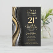 Invitation Black Gold Surprise 21st Birthday Party (Debout devant)