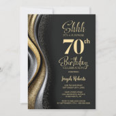 Invitation Black Gold Surprise 70th Birthday Party (Devant)