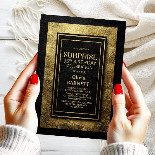 Invitation Black Gold Surprise 95th Birthday Party
