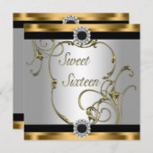 Invitation Black Gold Sweet 16 Anniversaire (Devant / Derrière)
