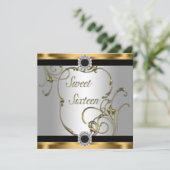 Invitation Black Gold Sweet 16 Anniversaire (Debout devant)