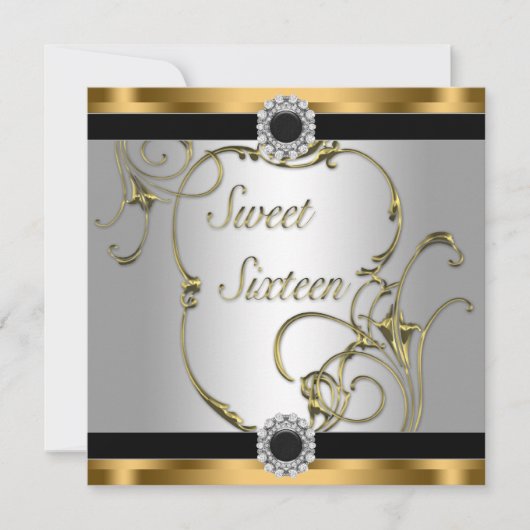 Invitation Black Gold Sweet 16 Anniversaire (Devant)