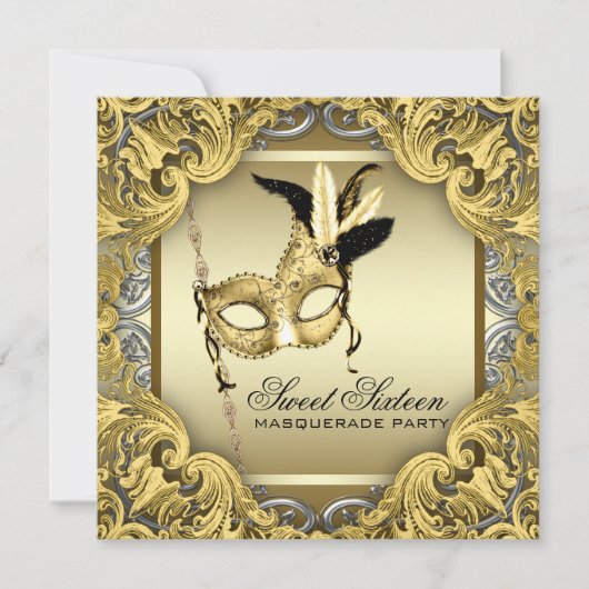 Invitation Black Gold Sweet sixteen Masquerade (Devant)
