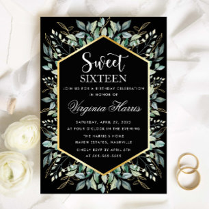 Invitation Black Gold Sweet sixteen vert 16 Anniversaire