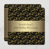 Invitation Black Gold Swirl 50ème Mariage fête d'anniversaire (Devant / Derrière)