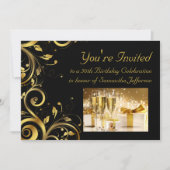 Invitation Black & Gold Swirl 5x7 Custom 50th Birthday Party (Devant)