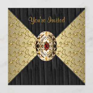 Invitation Black Gold Swirl Black Gold Party