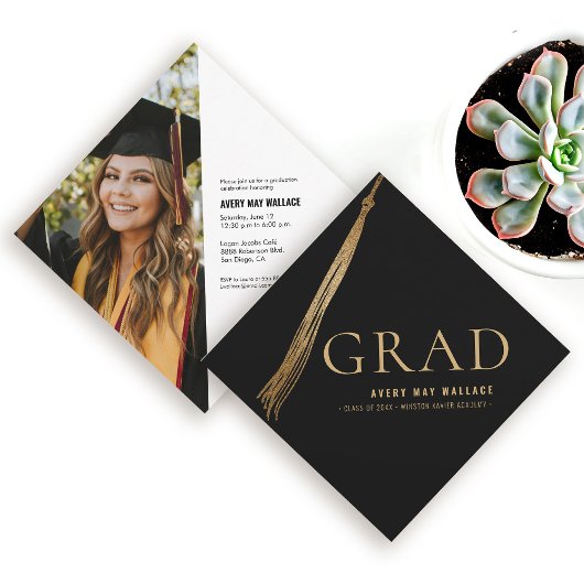 Invitation Black Gold Tassel Graduation unique Photo personna