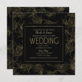 Invitation Black & Gold Tropical Glam Feuille Mariage (Devant / Derrière)