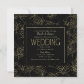 Invitation Black & Gold Tropical Glam Feuille Mariage (Devant)