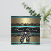 Invitation Black Gold Turquoise Blue Sweet 16 Anniversaire (Debout devant)