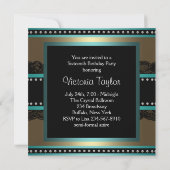 Invitation Black Gold Turquoise Blue Sweet 16 Anniversaire (Dos)