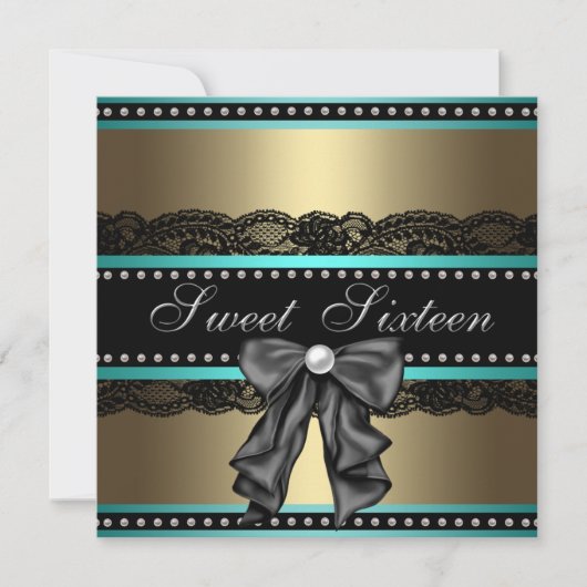Invitation Black Gold Turquoise Blue Sweet 16 Anniversaire (Devant)