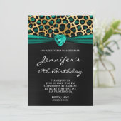 Invitation Black Gold Turquoise Green Leopard Foil 18e annive (Debout devant)