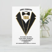 Invitation Black Gold Tuxedo 100e fête d'anniversaire (Debout devant)