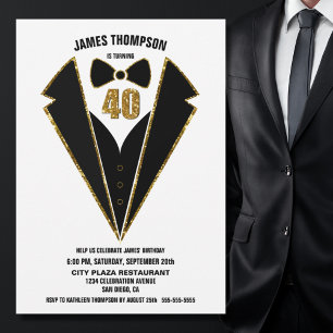 Invitation Black Gold Tuxedo 40e fête d'anniversaire
