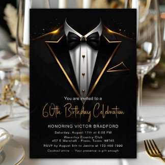 Invitation Black Gold Tuxedo Mens N'importe quel nombre Anniv