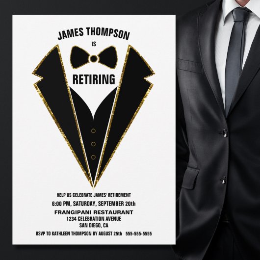 Invitation Black Gold Tuxedo Retirement Party