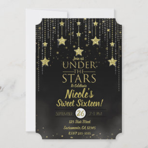 Invitation Black & Gold Under The Stars Starry Sweet 16
