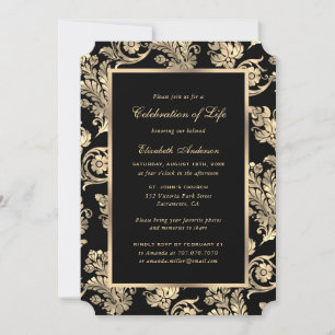 Invitation Black Gold Vintage photo Célébration de la vie
