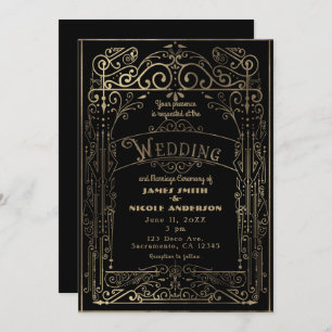 Invitation Black & Gold Vintage Victorian Déco Mariage