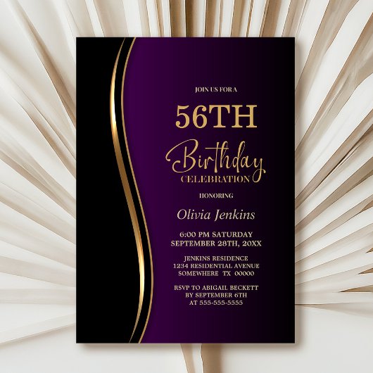Invitation Black Gold violet fête d'anniversaire