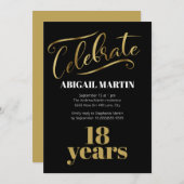 Invitation Black Gold White 18e fête d'anniversaire (Devant / Derrière)