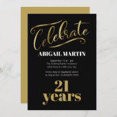 Invitation Black Gold White 21e fête d'anniversaire (Devant / Derrière)