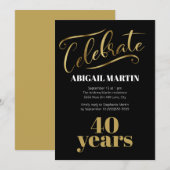 Invitation Black Gold White 40e fête d'anniversaire (Devant / Derrière)