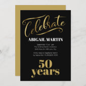 Invitation Black Gold White 50e fête d'anniversaire (Devant / Derrière)