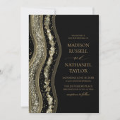 Invitation Black Gold White Agate Elegant Wedding (Devant)
