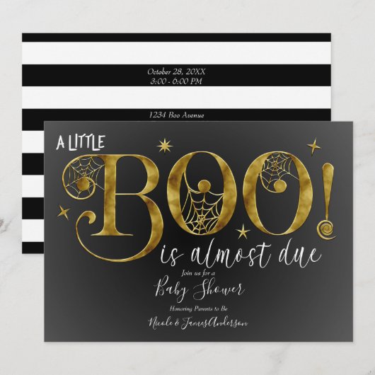 Invitation Black Gold White BOO Élégant Baby shower (Devant / Derrière)
