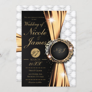 Invitation Black Gold & White Elegant Luxe Mariage ou Événeme