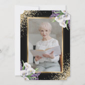 Invitation Black Gold White Floral Photo Célébration de la vi (Dos)