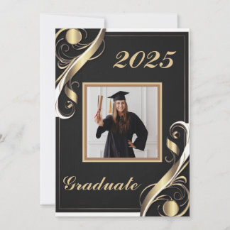 Invitation Black Gold White Graduation 2025