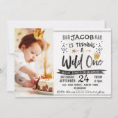 Invitation Black Gold Wild One Photo 1er Anniversaire Invitat (Devant)