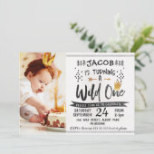Invitation Black Gold Wild One Photo 1er Anniversaire Invitat (Debout devant)