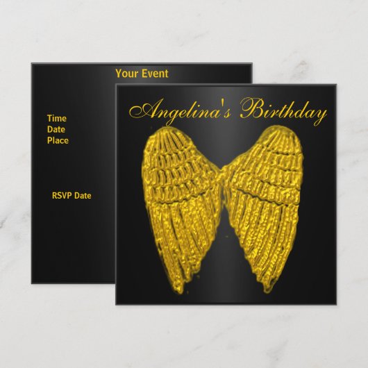 Invitation Black Gold Wings (Devant / Derrière)