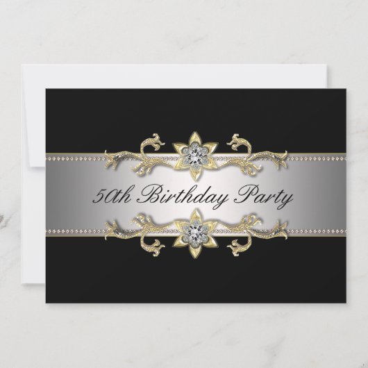 Invitation Black Gold Womans 50e anniversaire (Devant)