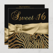 Invitation Black Gold Zebra Sweet 16 Anniversaire (Devant / Derrière)
