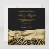 Invitation Black Gold Zebra Sweet 16 Anniversaire (Dos)
