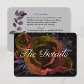 Invitation Black Goth Crimson Rose Détails du Mariage (Devant / Derrière)