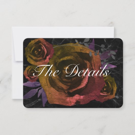 Invitation Black Goth Crimson Rose Détails du Mariage (Devant)
